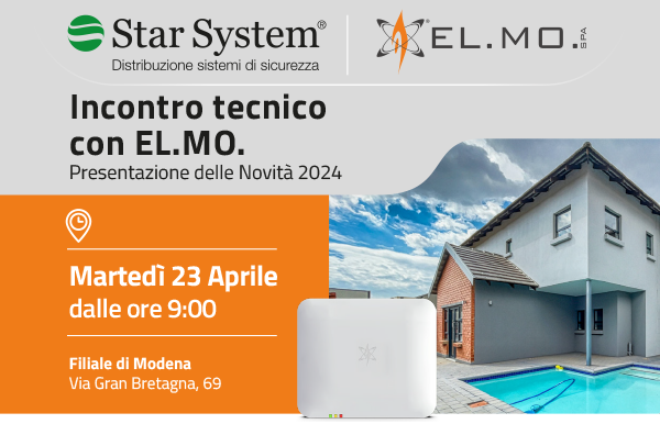 Incontro tecnico con EL.MO. - Presentazione delle Novità 2024 - Giovedì 23 Aprile - Ore 9:00 - Filiale di Modena: Via Gran Bretagna, 69